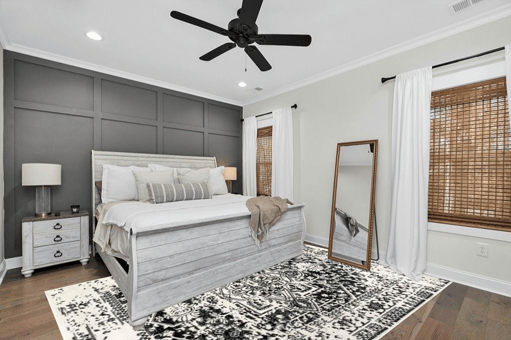 Grey Farmhouse Rugs "NuLOOM Modern Medallion Floral Area Rug, 8' x 10', Black and White" in Modern transitional bedroom