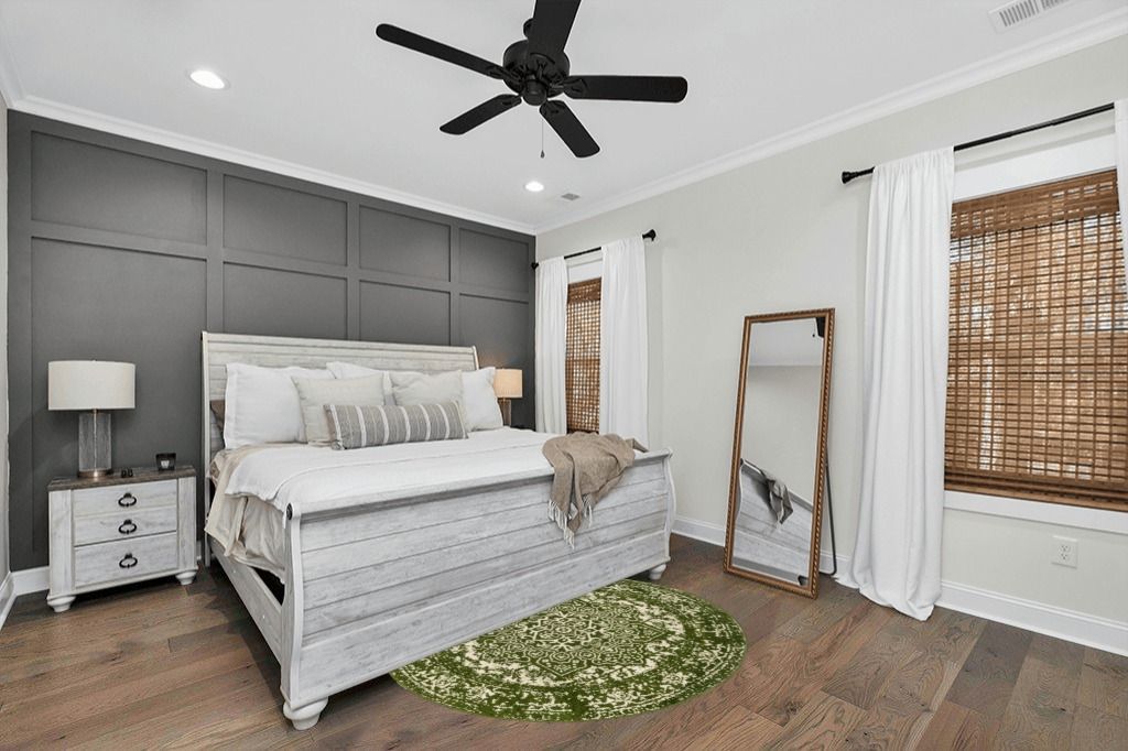Green Farmhouse Rugs Green Nature Geometric Round Area Rug in Modern transitional bedroom