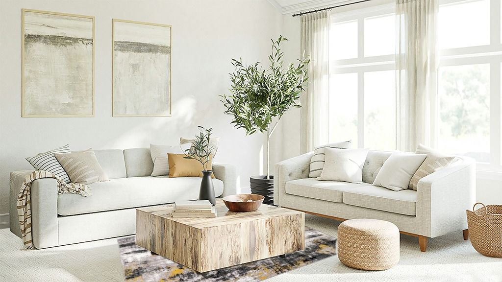 Rug Visualizer For Your 5x7 Yellow Area Rug Abstract Yellow Rectangular Contemporary Area Rug in Living room