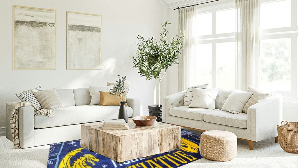 Yellow Area Rug 6x9 Modern Letter Print Cotton Area Rug in Living room