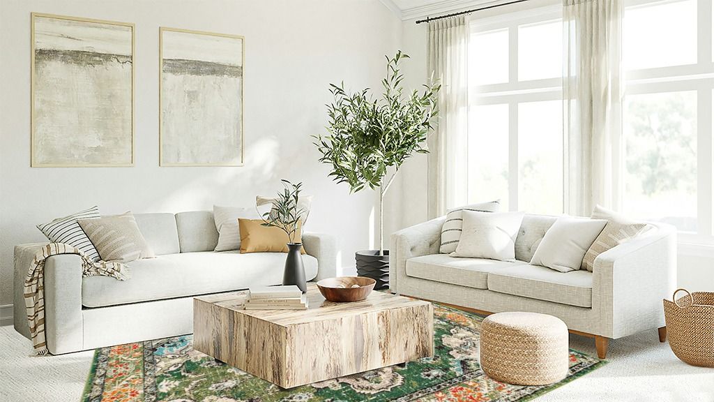 Green Farmhouse Rugs Forest Green/Light Blue Rug Non shedding, Stain Resistant, Pet friendly in Living room