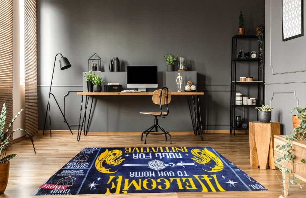 Yellow Area Rug 6x9 Modern Letter Print Cotton Area Rug in Home office