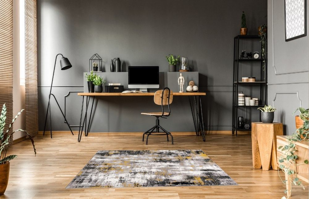 Rug Visualizer For Your 5x7 Yellow Area Rug Abstract Yellow Rectangular Contemporary Area Rug in Home office