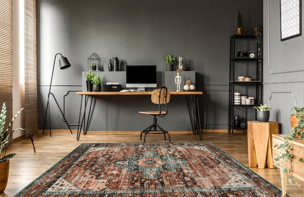 Green Farmhouse Rugs Moynesa Vintage Floral Chenille Area Rug in Home office