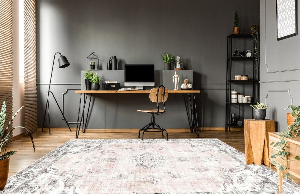 9x12 White Area Rug - View it in Your Room First! "Brichee Retro Floral Rectangular Area Rug - Light Pink, 9'x12', Faux Wool, Machine Made" in Home office