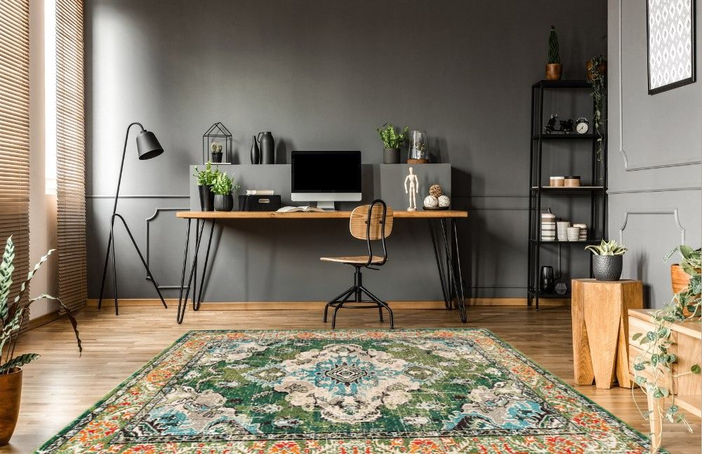 Green Farmhouse Rugs Forest Green/Light Blue Rug Non shedding, Stain Resistant, Pet friendly in Home office