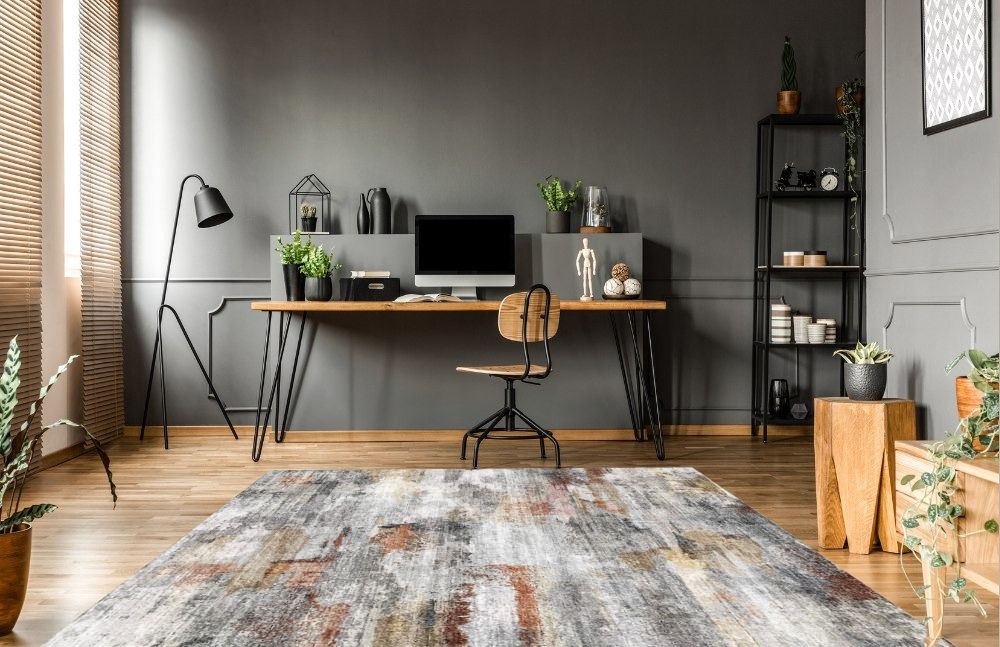 Grey Farmhouse Rugs VivoRug Colorful Abstract Modern Rectangular Area Rug in Home office