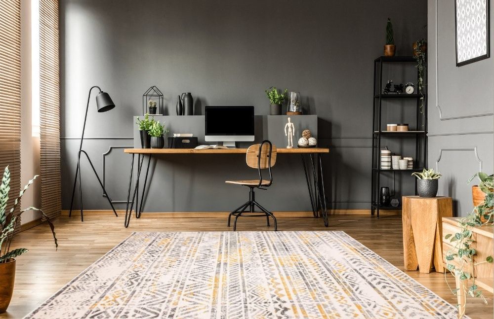 Yellow Farmhouse Rugs Bohemian Geometric Yellow Rectangular Area Rug in Home office