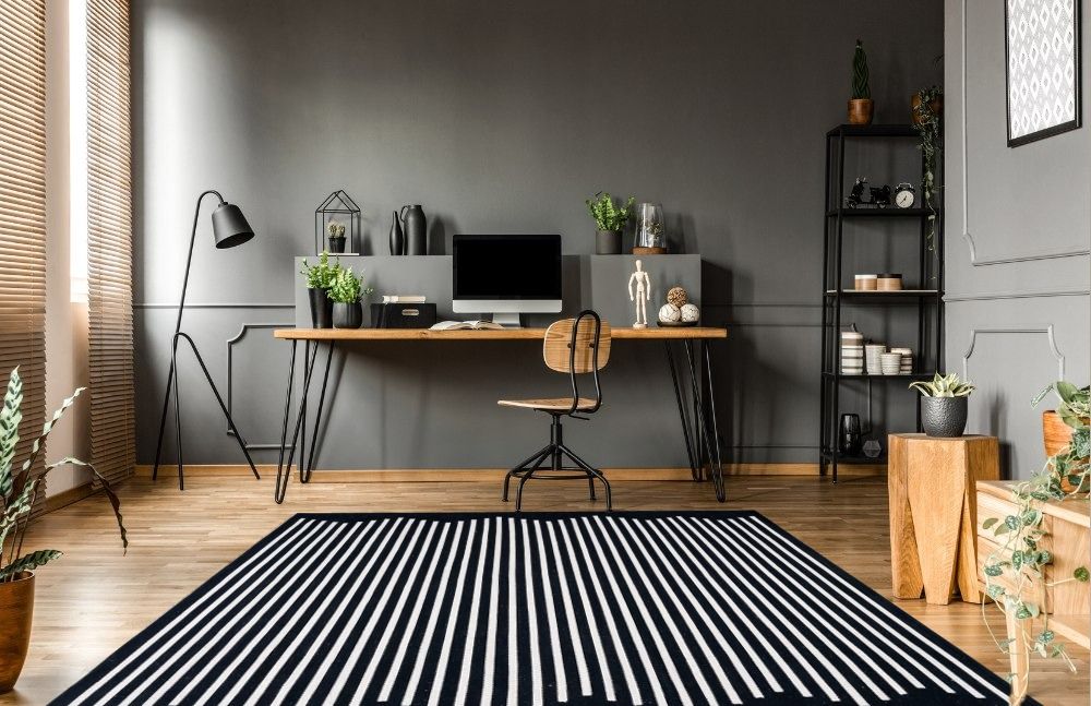 Test an 8x10 Black and White Area Rug in Your Room "Safavieh Modern Boho Handmade Cotton Area Rug - Black/Ivory Geometric Stripe - 8' x 10' Rectangular" in Home office