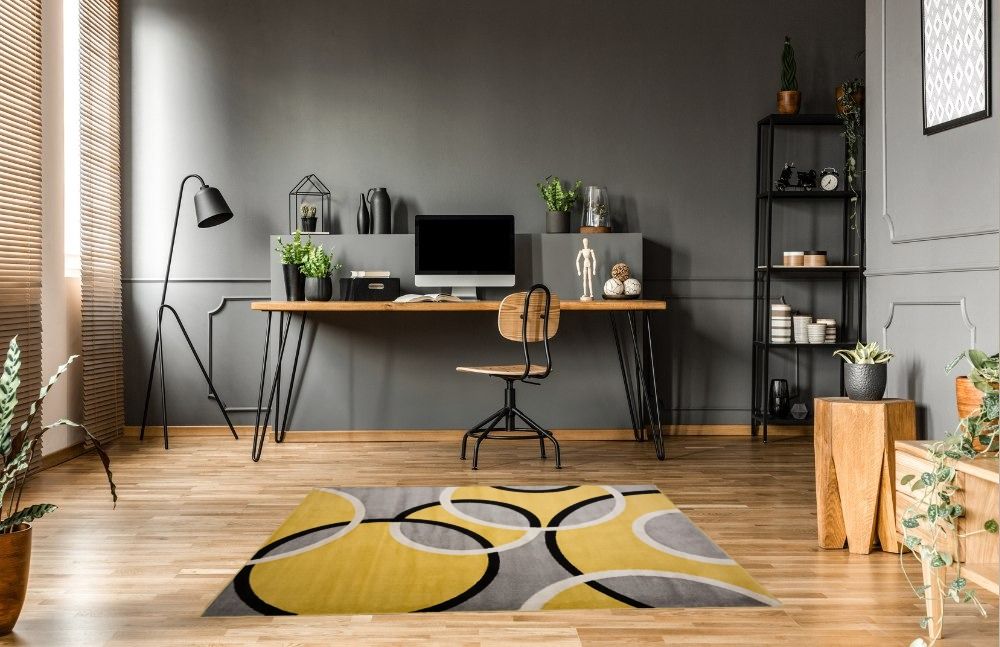 Rug Visualizer For Your 5x7 Yellow Area Rug Yellow Contemporary Stain Resistant, non slip Area Rug in Home office