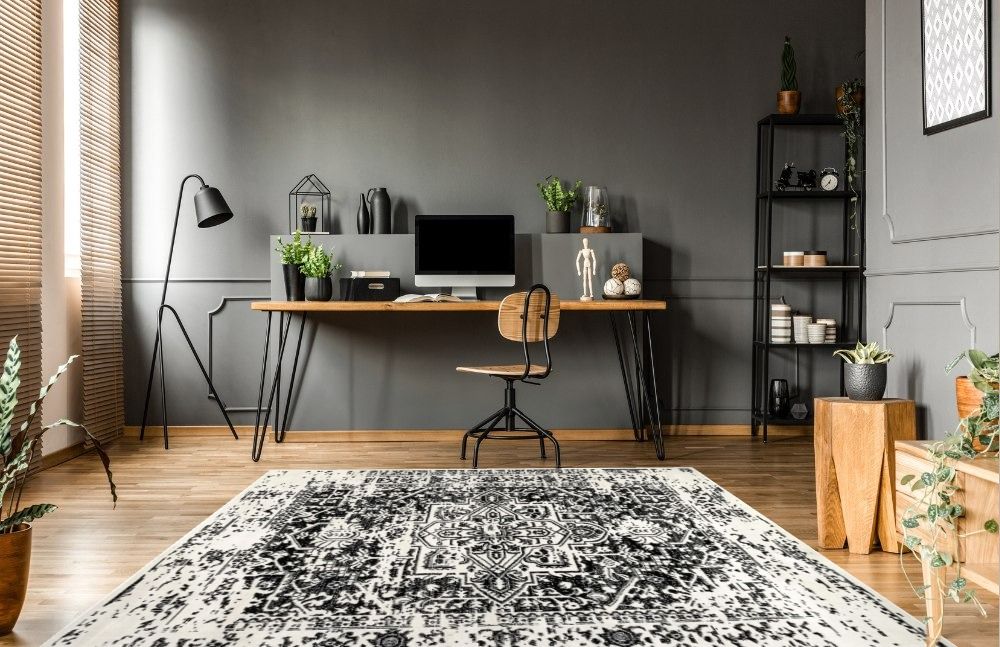Grey Farmhouse Rugs "NuLOOM Modern Medallion Floral Area Rug, 8' x 10', Black and White" in Home office