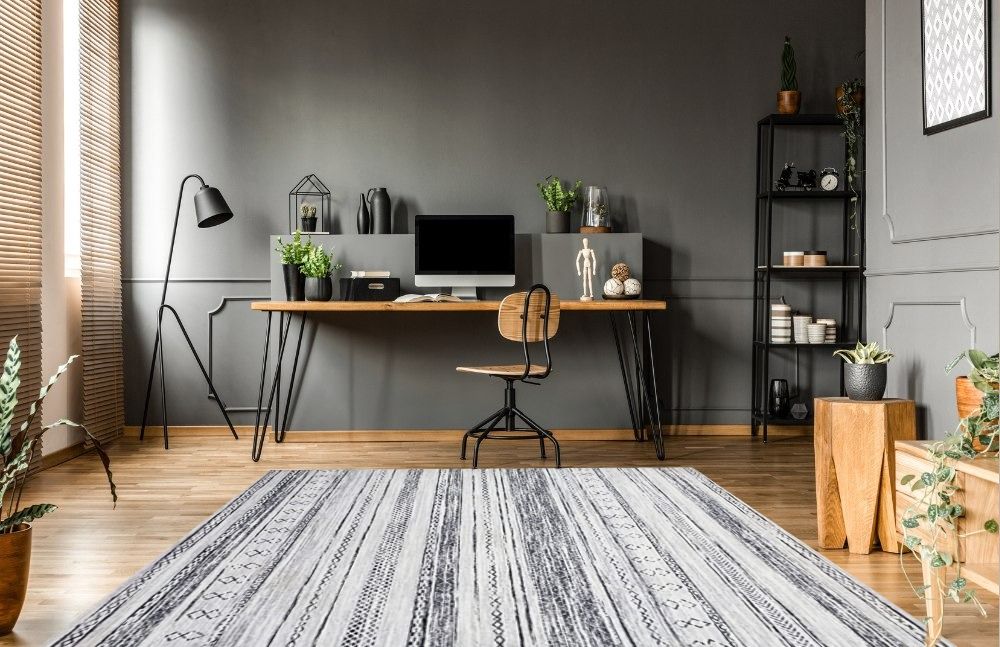 Grey Farmhouse Rugs 8x10 Washable Large Soft Neutral Boho Moroccan Bohemian Farmhouse Rug in Home office