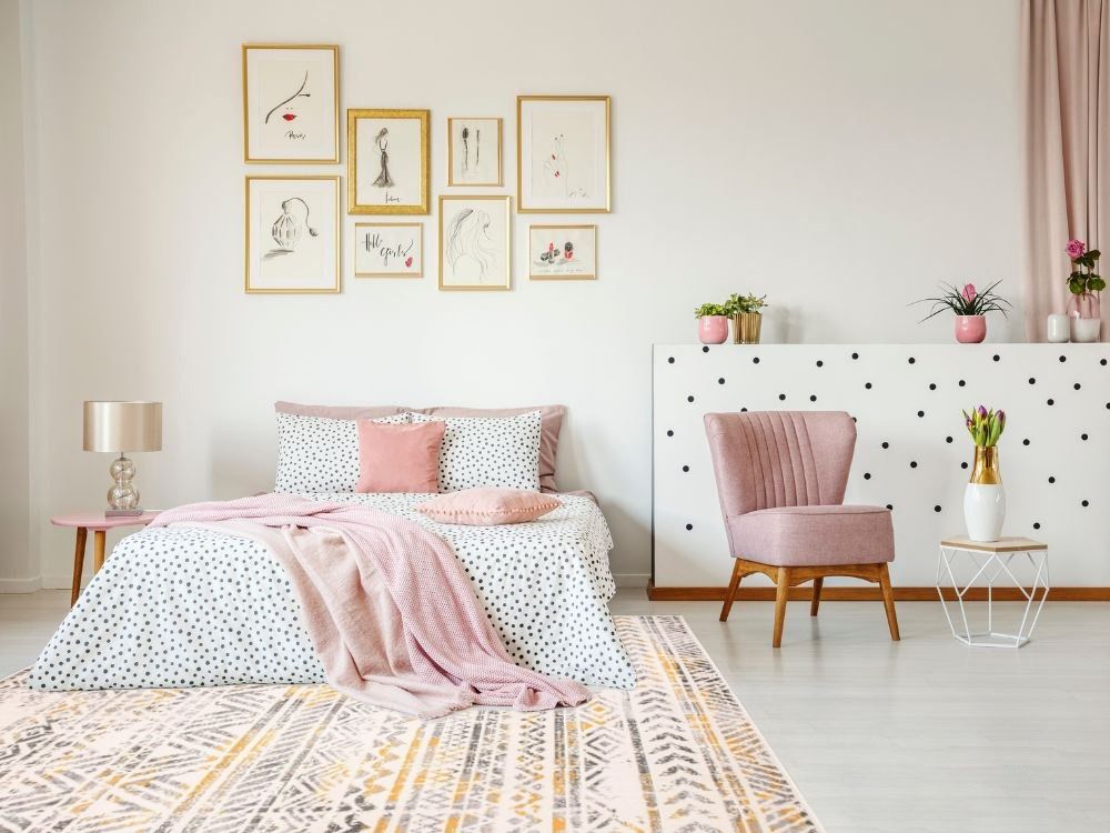 Yellow Farmhouse Rugs Bohemian Geometric Yellow Rectangular Area Rug in Bedroom