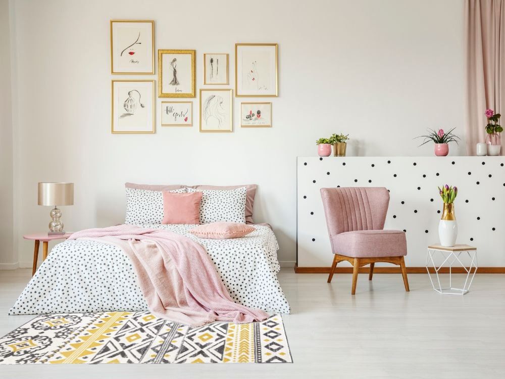 Yellow Farmhouse Rugs Bohemian Geometric Yellow Rectangular Area Rug in Bedroom