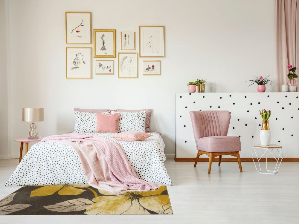 Rug Visualizer For Your 5x7 Yellow Area Rug Floral Bliss Rectangular Area Rug in Bedroom