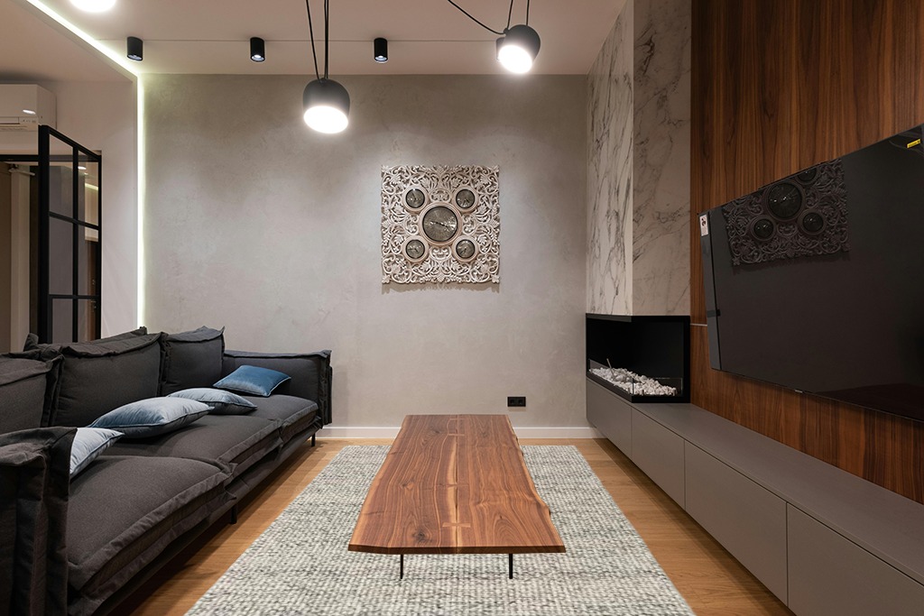 Mark&Day Area Rugs, 6x9 Keynsham Modern Charcoal Area Rug, Grey Ivory Carpet for Living Room, Bedroom or Kitchen (6' x 9') in Dark Wood Living Room with Black Couch