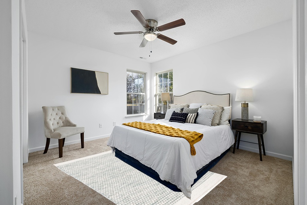 Grey room rug ideas in White and Yellow Modern Bedroom