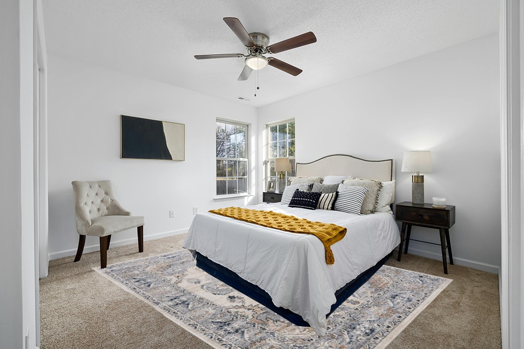 Grey room rug ideas in White and Yellow Modern Bedroom