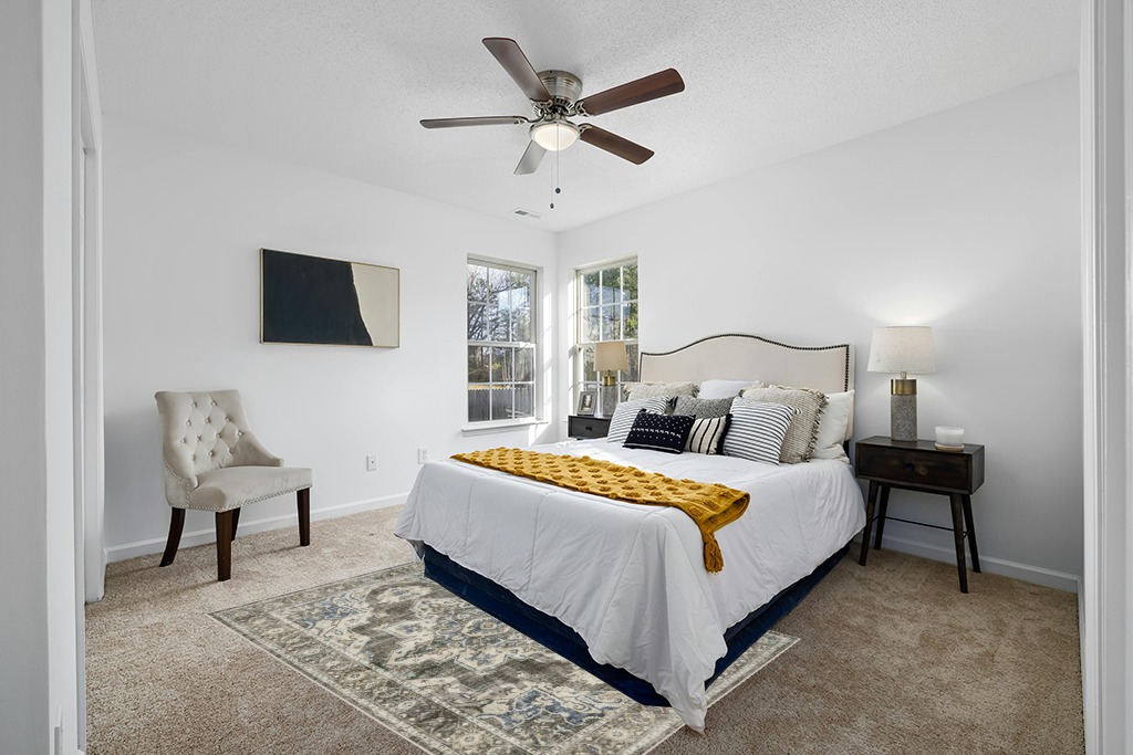 Grey room rug ideas in White and Yellow Modern Bedroom