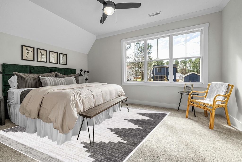 Large rug ideas in Grey Traditional Bedroom with King Bed