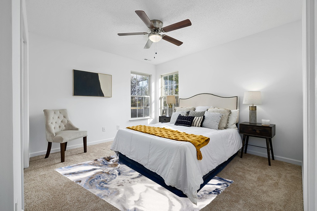 Modern bedroom rugs ideas in White and Yellow Modern Bedroom