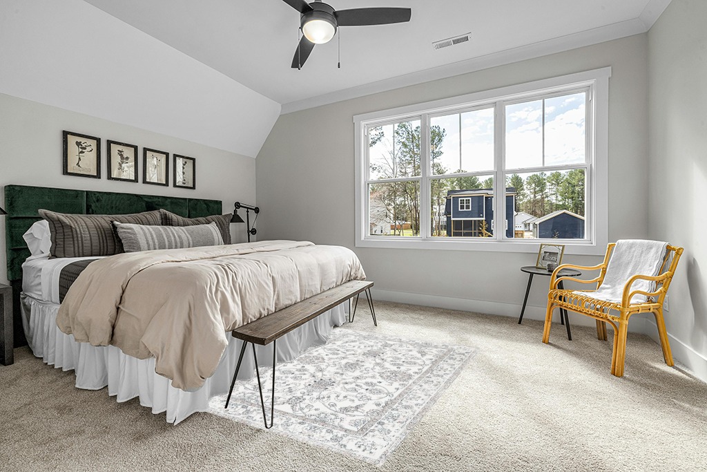 Grey room rug ideas in Grey Traditional Bedroom with King Bed
