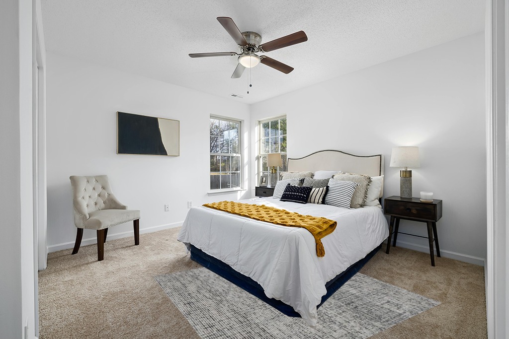 Grey room rug ideas in White and Yellow Modern Bedroom