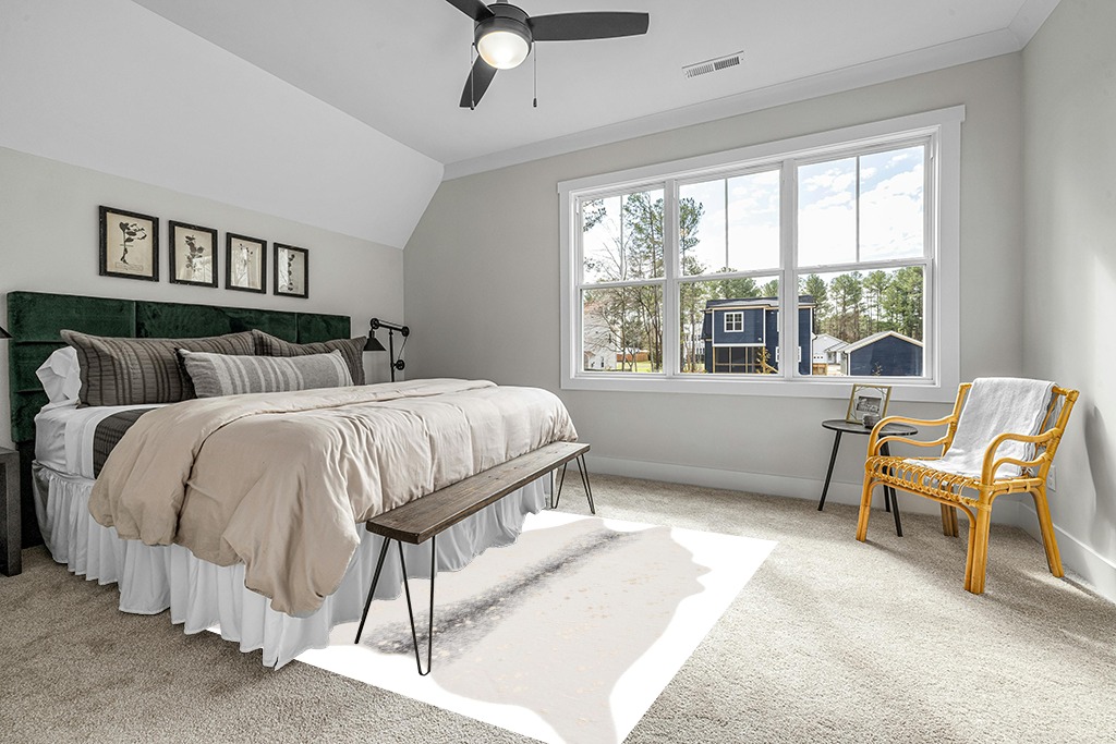 Cowhide rug in bedroom ideas in Grey Traditional Bedroom with King Bed