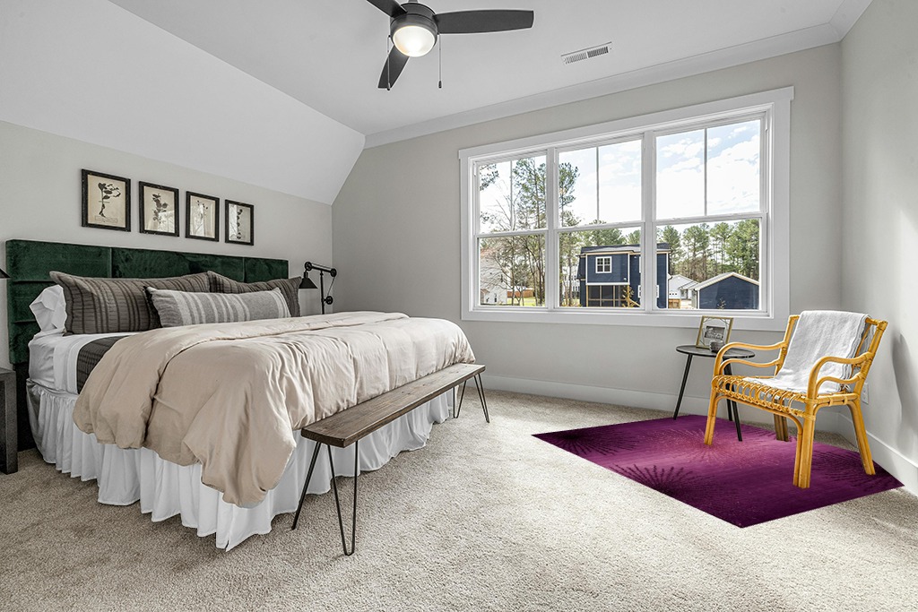 SAFAVIEH Soho Collection Area Rug - 6' Square, Purple, Handmade Starburst Wool & Viscose, Ideal for High Traffic Areas in Living Room, Bedroom (SOH712Q) in Grey Traditional Bedroom with King Bed