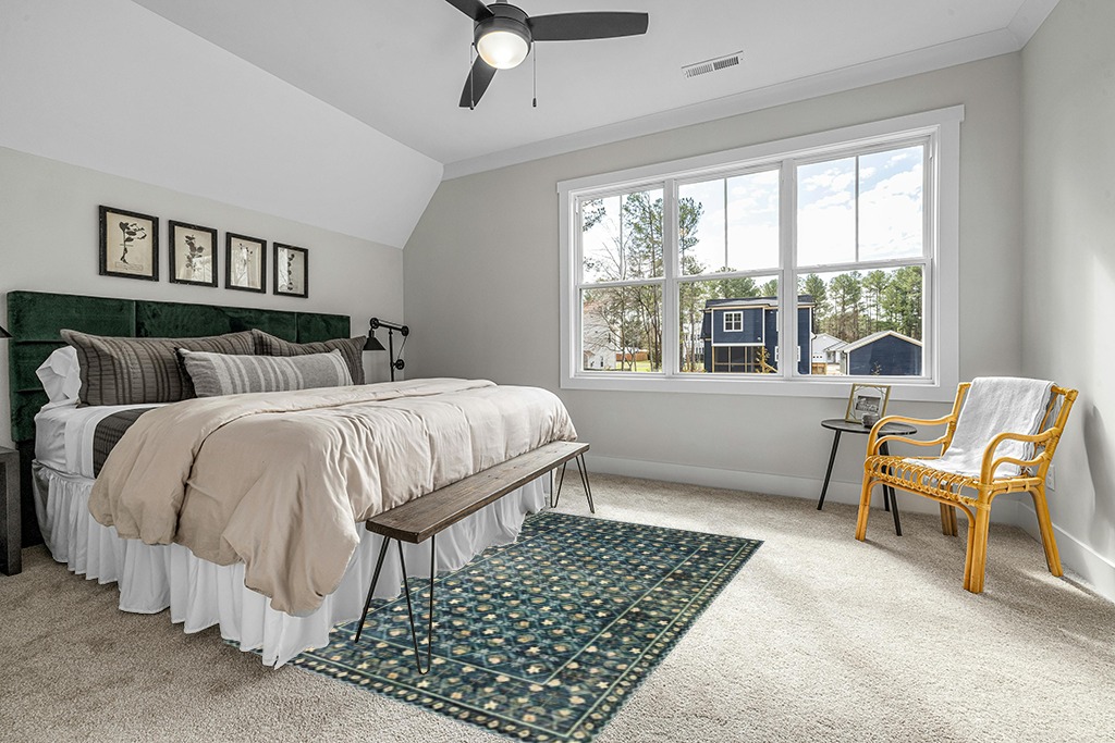 Loloi Rifle Paper Co. x Eden Lattice Indigo 5'-0" x 7'-6" Area Rug in Grey Traditional Bedroom with King Bed
