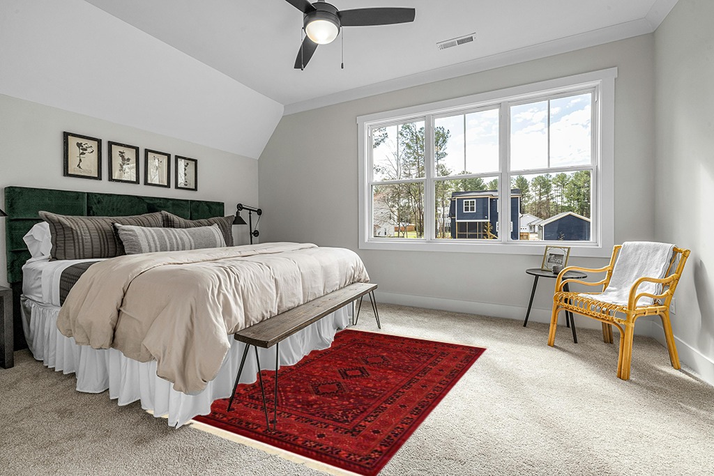 Unique Loom Tekke Collection Area Rug - Sheibani (5' 3" x 8' Rectangle, Red/ Black) in Grey Traditional Bedroom with King Bed