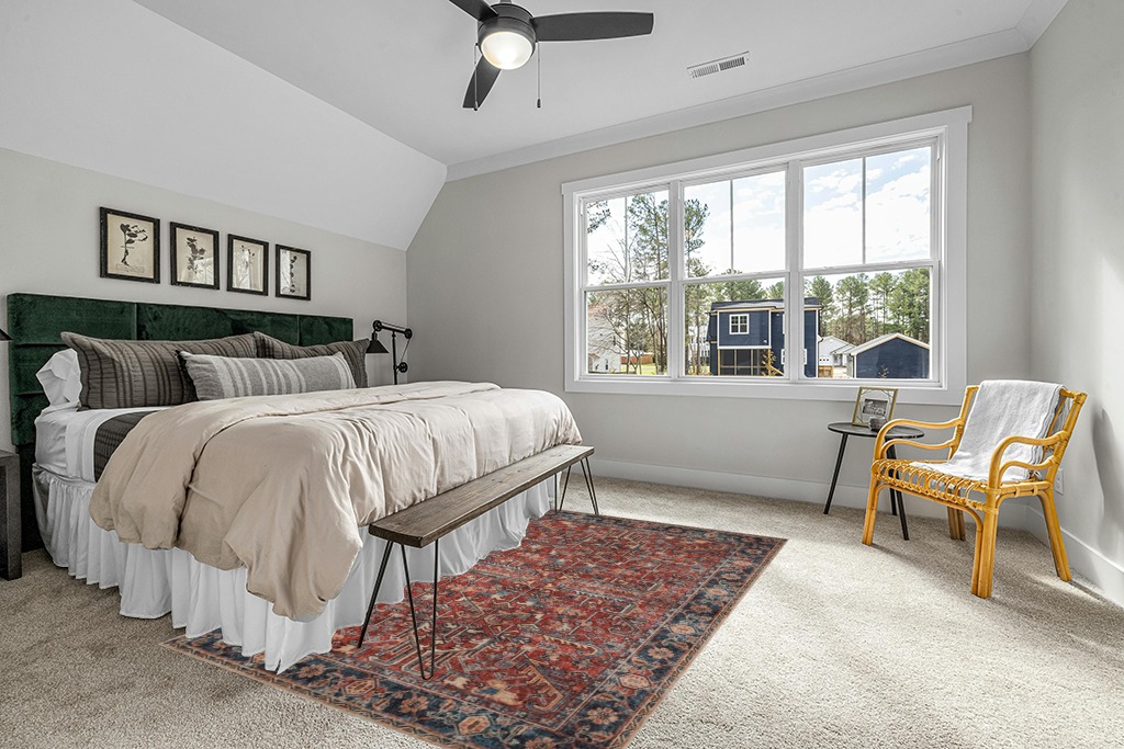 Grey room rug ideas in Grey Traditional Bedroom with King Bed