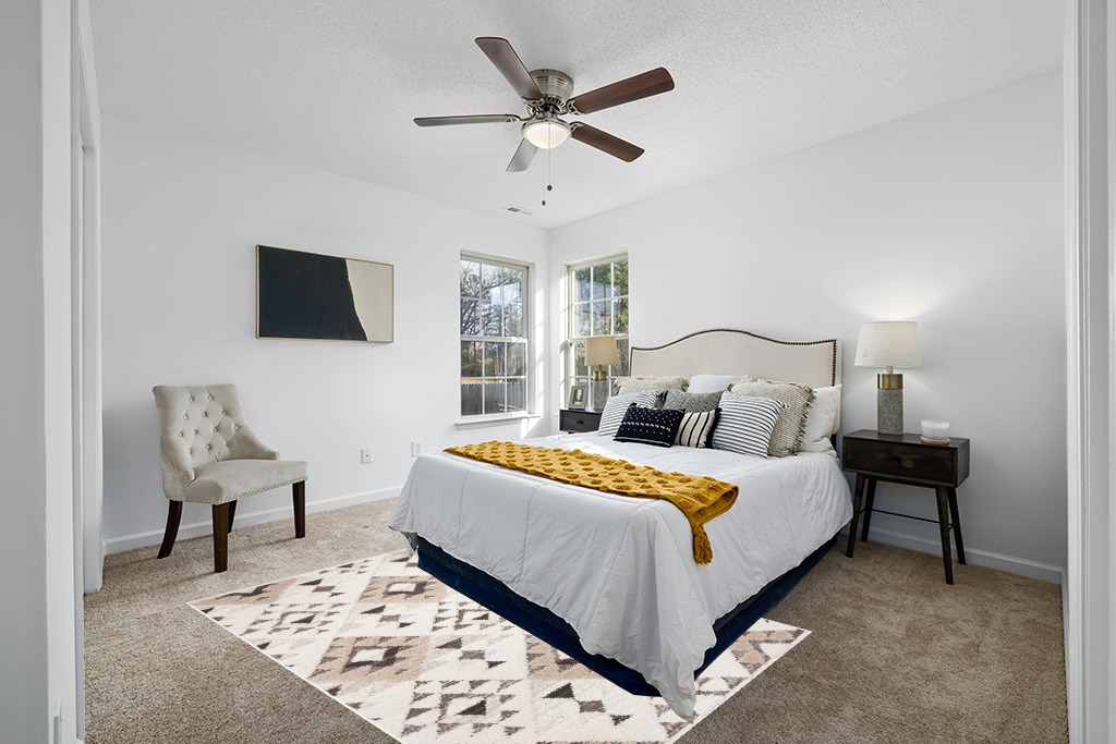 Modern bedroom rugs ideas in White and Yellow Modern Bedroom
