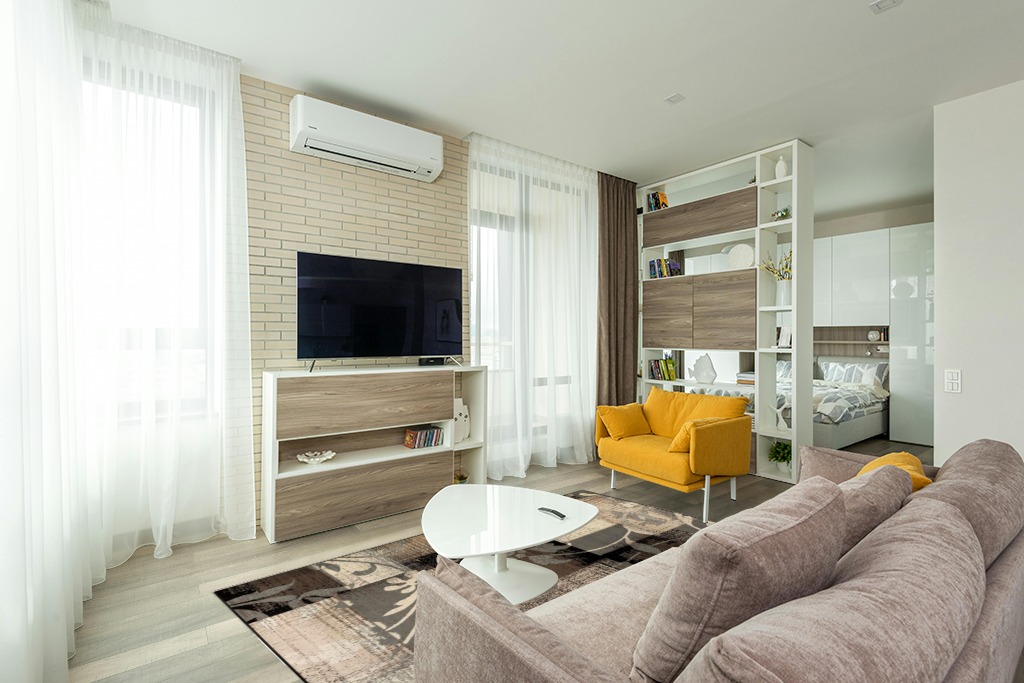 Jute rug decorating ideas in Light Modern Living Room with TV