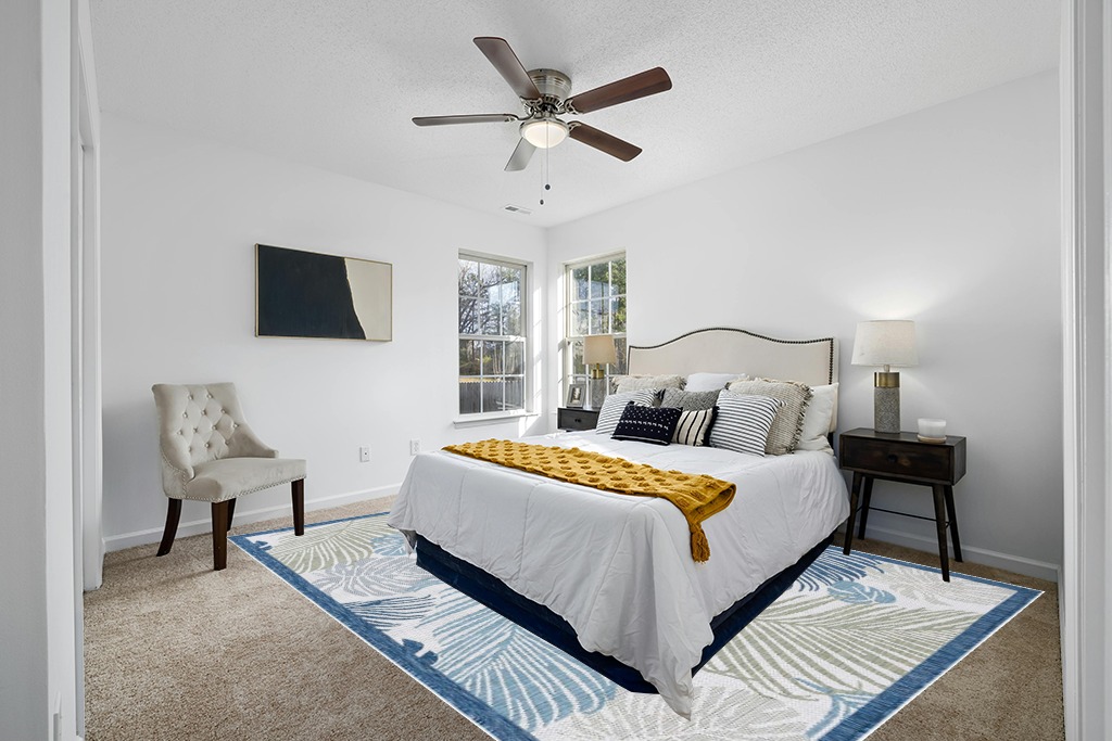 Grey room rug ideas in White and Yellow Modern Bedroom