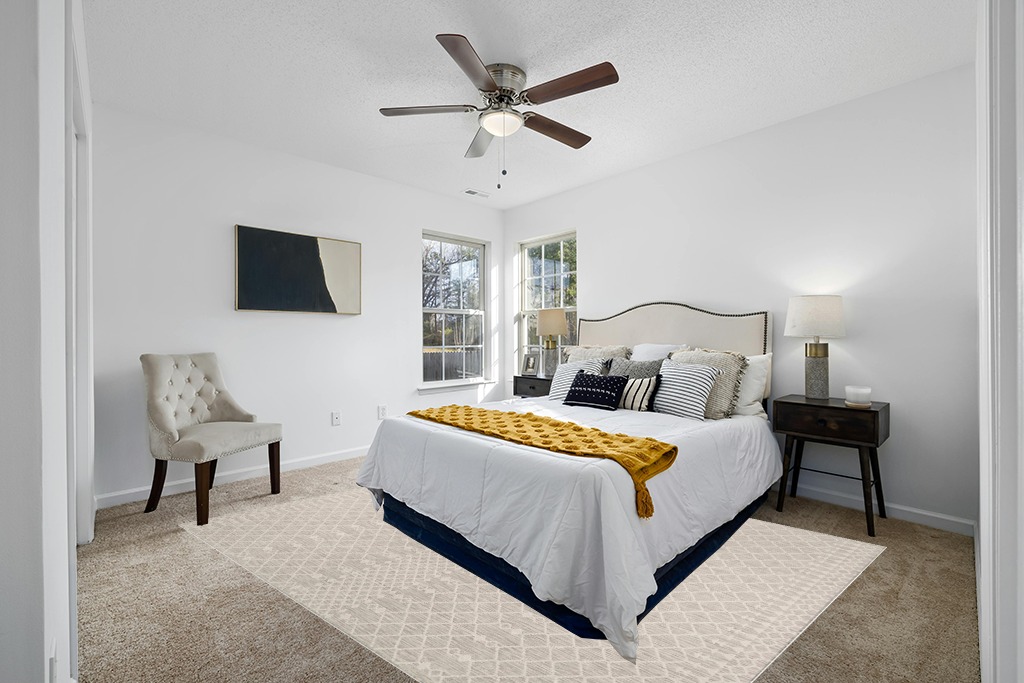 Grey room rug ideas in White and Yellow Modern Bedroom