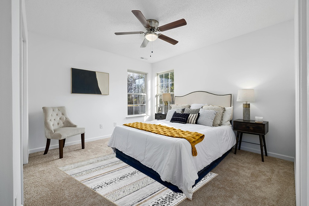 Grey room rug ideas in White and Yellow Modern Bedroom