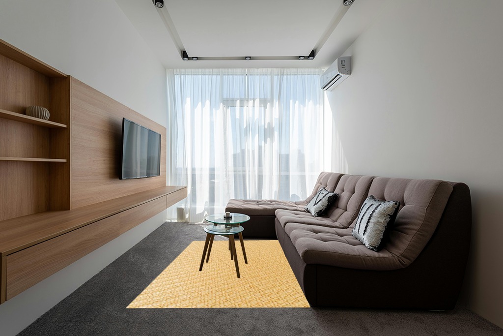 Rug ideas in Grey Living Room with Brown Couch