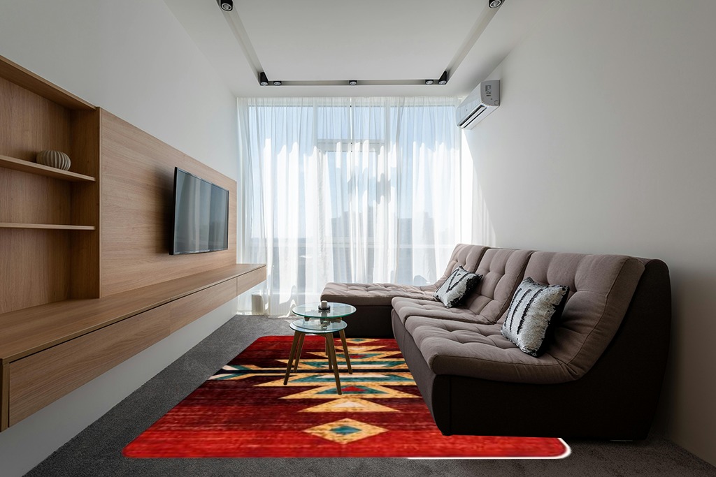 LIVEBOX Washable Western Rug 8x10 - Christmas Aztec Living Room Rug Thin Red Rugs for Bedroom, Large Farmhouse Rug Carpet Southwest Rug for Dining Room Office, Red in Grey Living Room with Brown Couch