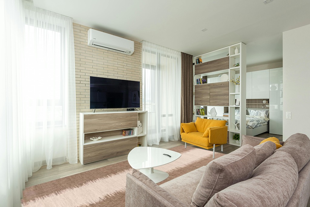 Rectangle Blythe Abstract Machine Woven Polypropylene/Polyester/Latex Indoor ... in Light Modern Living Room with TV
