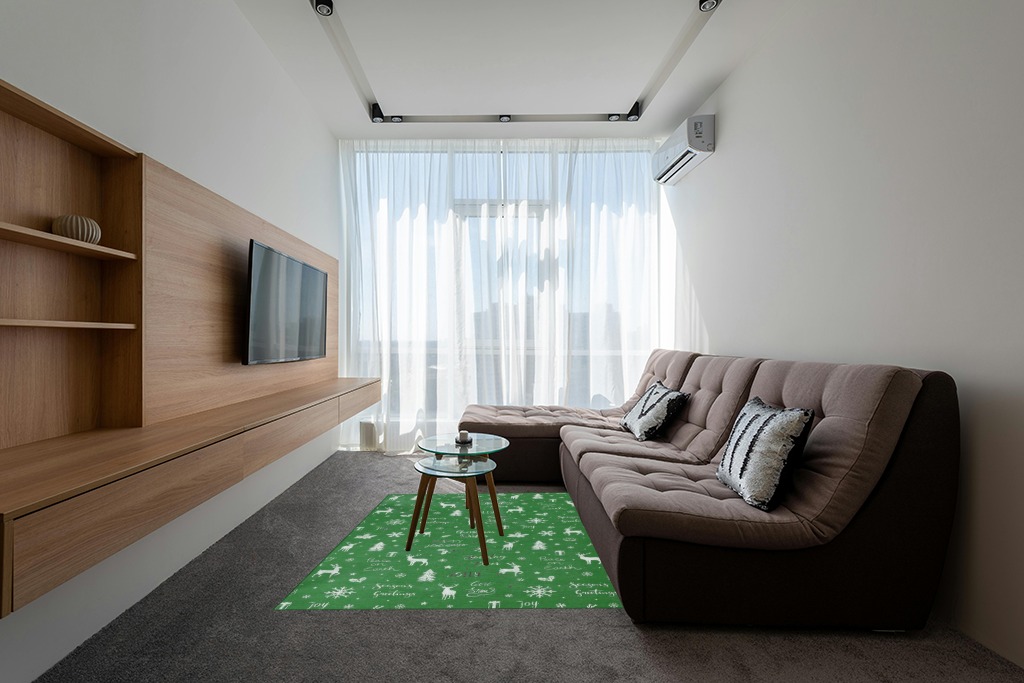 Green rug ideas in Grey Living Room with Brown Couch