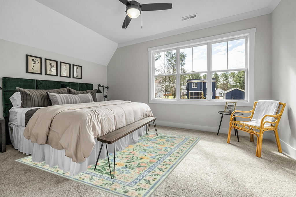 Green rug ideas in Grey Traditional Bedroom with King Bed