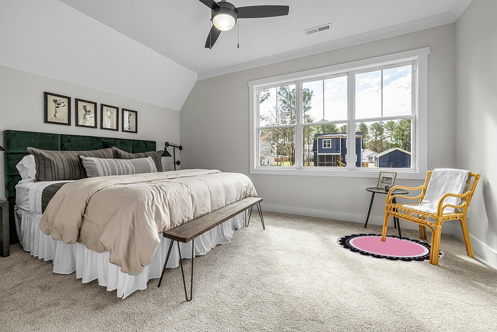Round rug bedroom ideas in Grey Traditional Bedroom with King Bed