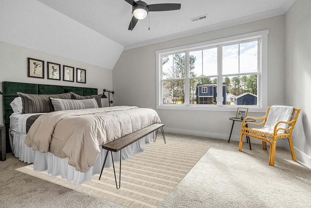 Grey room rug ideas in Grey Traditional Bedroom with King Bed