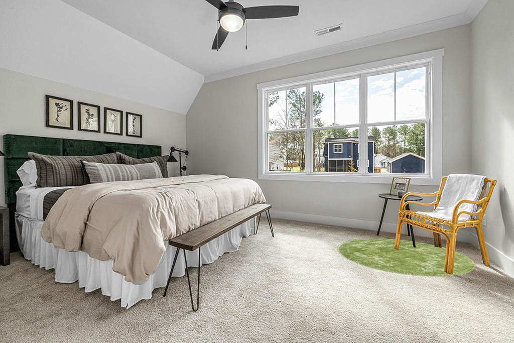 Round rug decorating ideas in Grey Traditional Bedroom with King Bed
