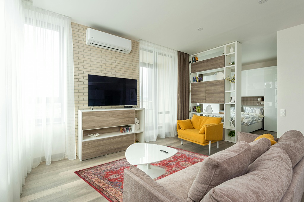 Nourison Fulton Persian Red 5' x 7' Area -Rug, Easy -Cleaning, Non Shedding, Bed Room, Living Room, Dining Room, Kitchen (5x7) in Light Modern Living Room with TV