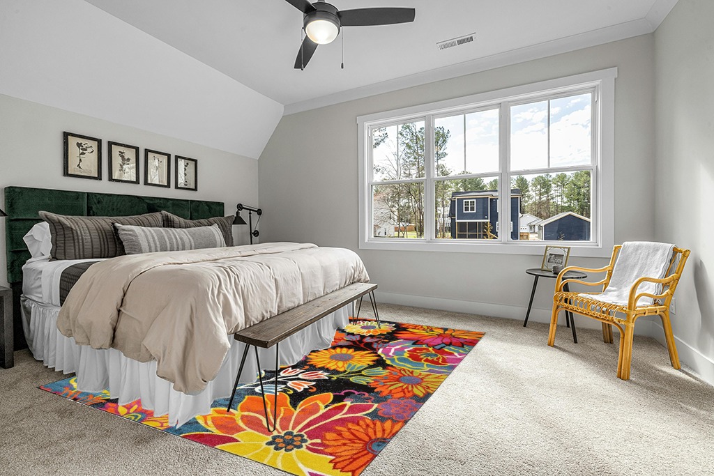 Yellow rug ideas in Grey Traditional Bedroom with King Bed