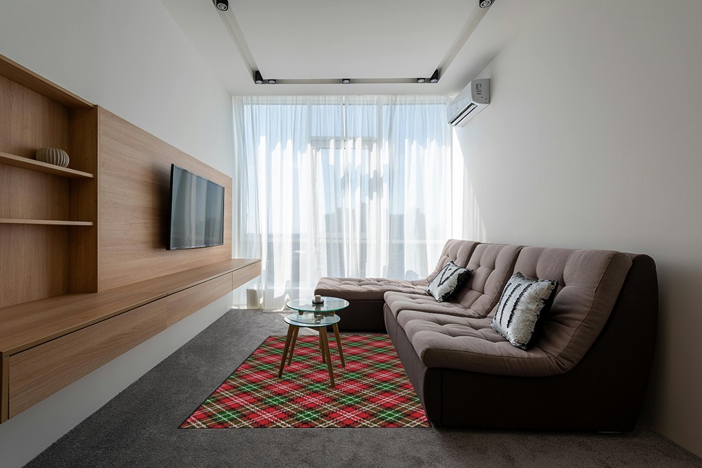 Christmas rug ideas in Grey Living Room with Brown Couch