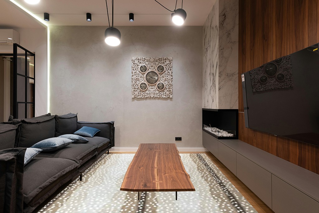 Antelope Handmade Area Rug Cheetah Hand Tufted Wool Animal Print Beige 3x5 5x8 8x10 9x12 2.5x8 (5 feet x 8 feet) in Dark Wood Living Room with Black Couch