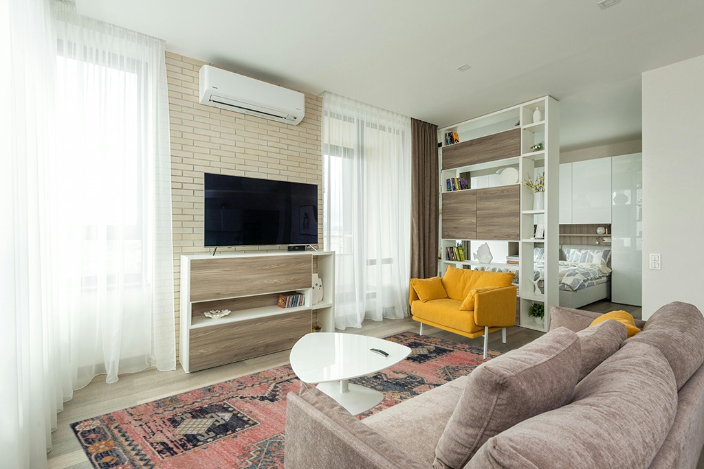 Rose / Rose Transitional Shed Resistant, Fade Resistant, Stain Resistant Hallway Area Rug in Light Modern Living Room with TV